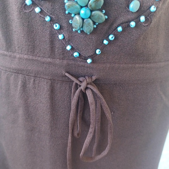 Dolce Cabo Womens M Dark Brown Turquoise Beaded Embellished Sleeveless Top 5708 - Picture 5 of 8